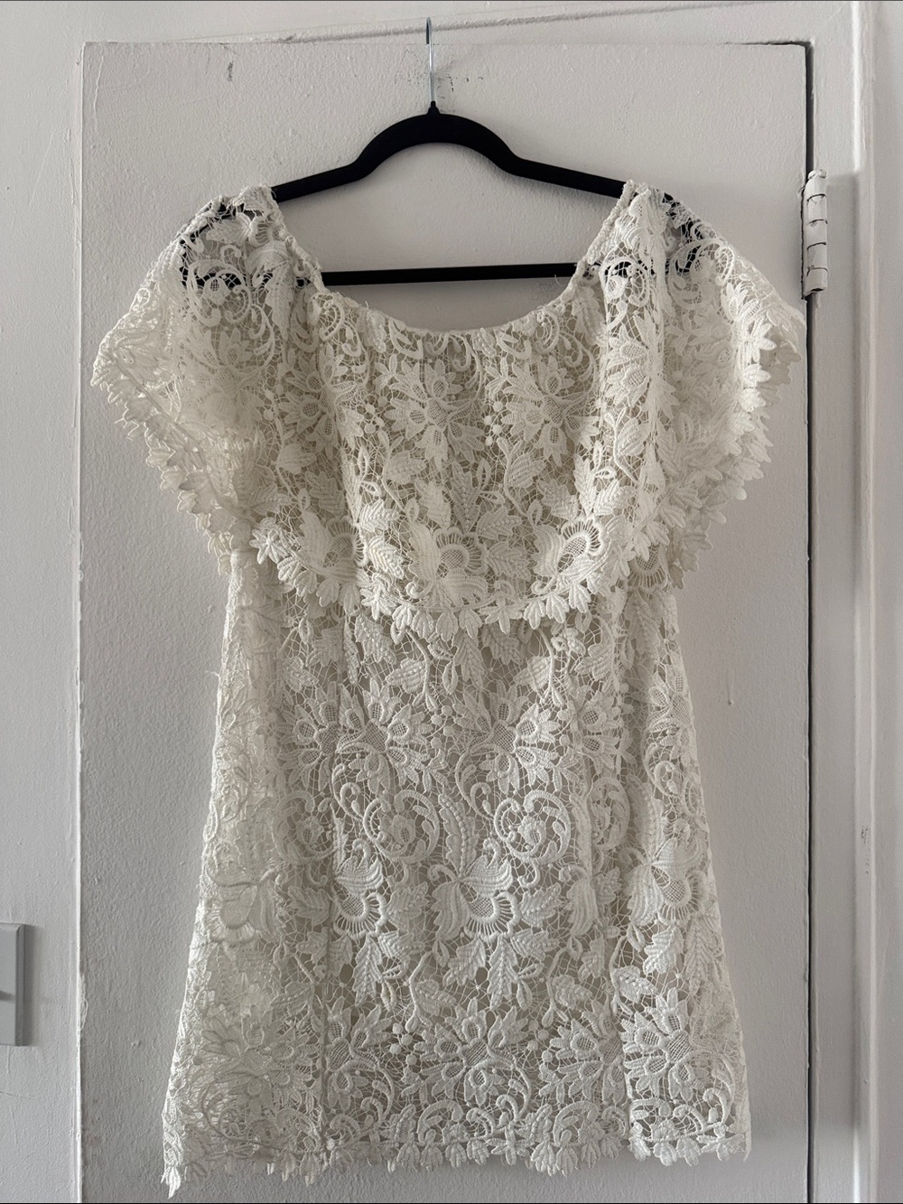 Zara Cream Floral Lace One-Shoulder Dress